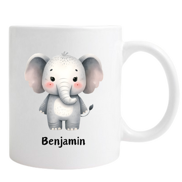 Personalisierte Kinder Tasse- Keramik  süßer Elefant  / Geschenk/ Kita weiß mit deinem Wunschnamen"